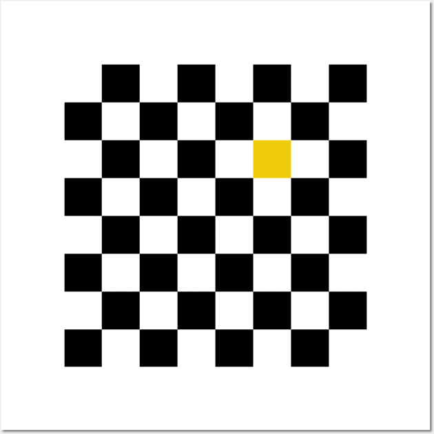 Checkered Black and White with One Yellow Square Wall Art by AbstractIdeas